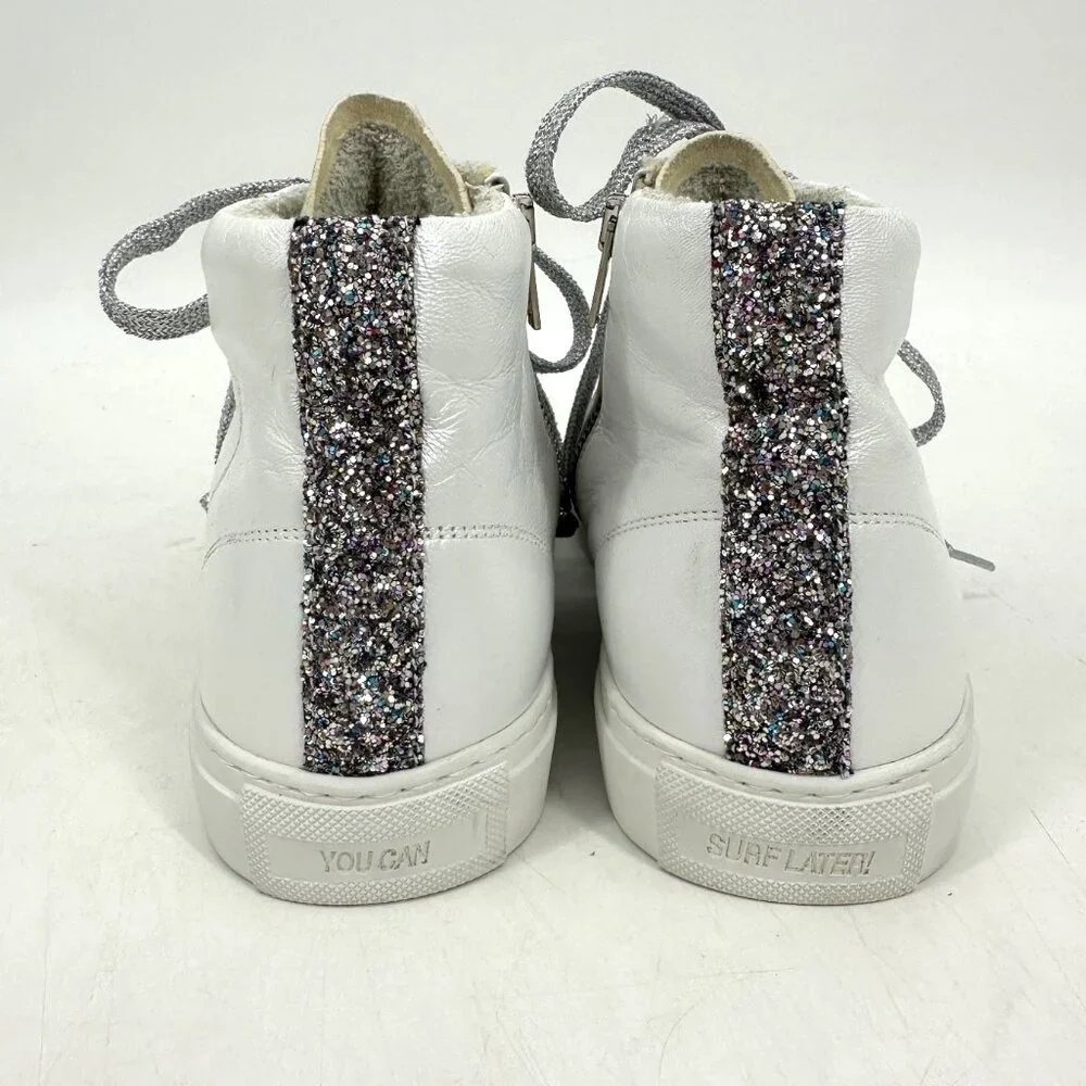 P448‎ Star High Top Sneaker Sunset Snake Embossed Leather Glitter White 39 9